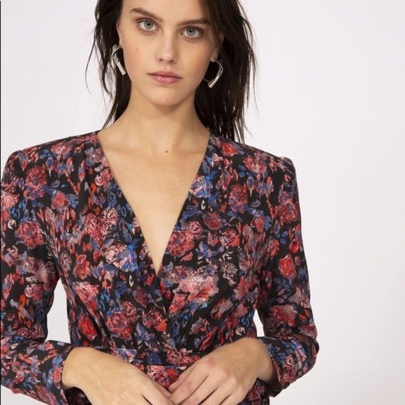 IRO / Fling floral black wrap long sleeve wrap tulip hem Dress 38 6 - Picture 8 of 12